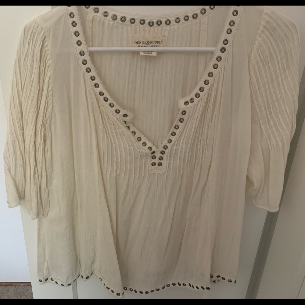 Ralph Lauren Denim Supply blouse with Brooches Details Around Neck Line + waist